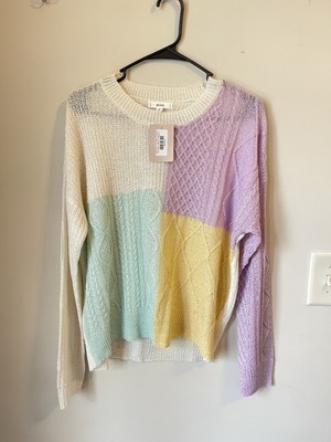 MINE Beige Color Block Women's Crew Neck Sweater Size:M $38