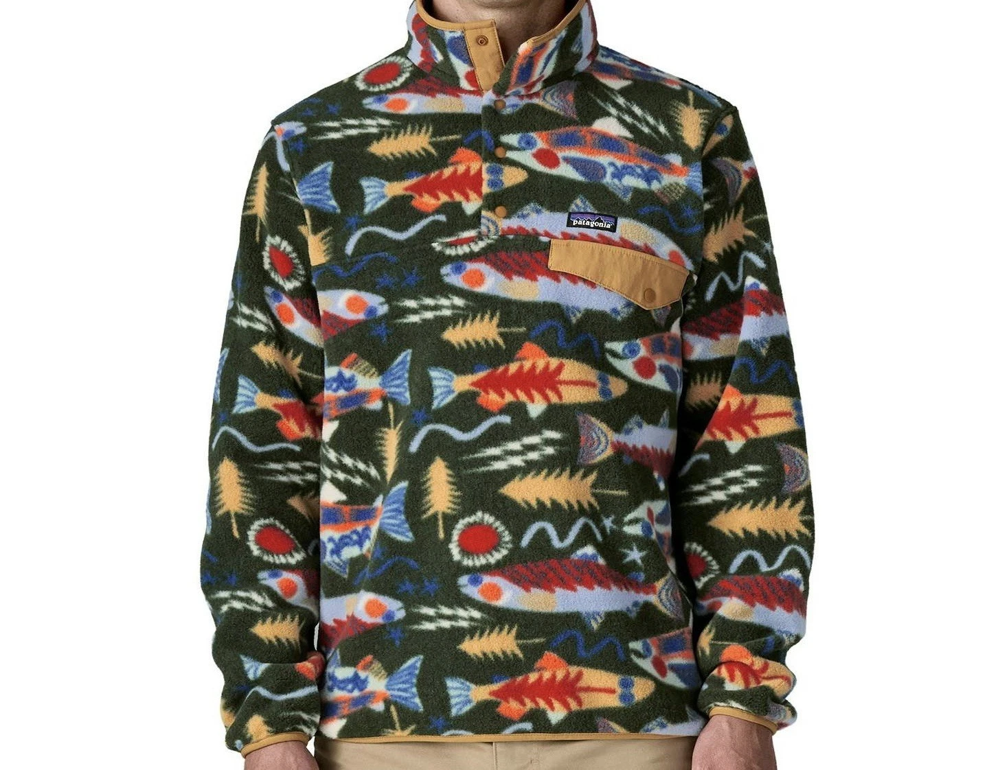 Patagonia Pullover Men’s size XL Salmon Energy Synchilla Fleece Green 🐠 NWT