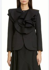 TRICOT COMME DES GAR ONS Ruffle Collar Wool Gabardine Jacket Black M Org 1,315