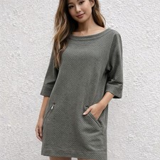 Gap Women’s Quilted Knit Shift Dress Green Zipper Pockets Size Medium