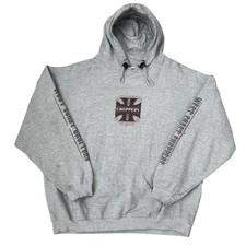 Vintage 90s West Coast Choppers Hoodie XL Grey Long Beach California Cross Logo