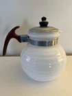 Vtg McKee Glasbake Milk Glass Beehive Coffee or Tea Pot w/ Lid. Red  Bakelite