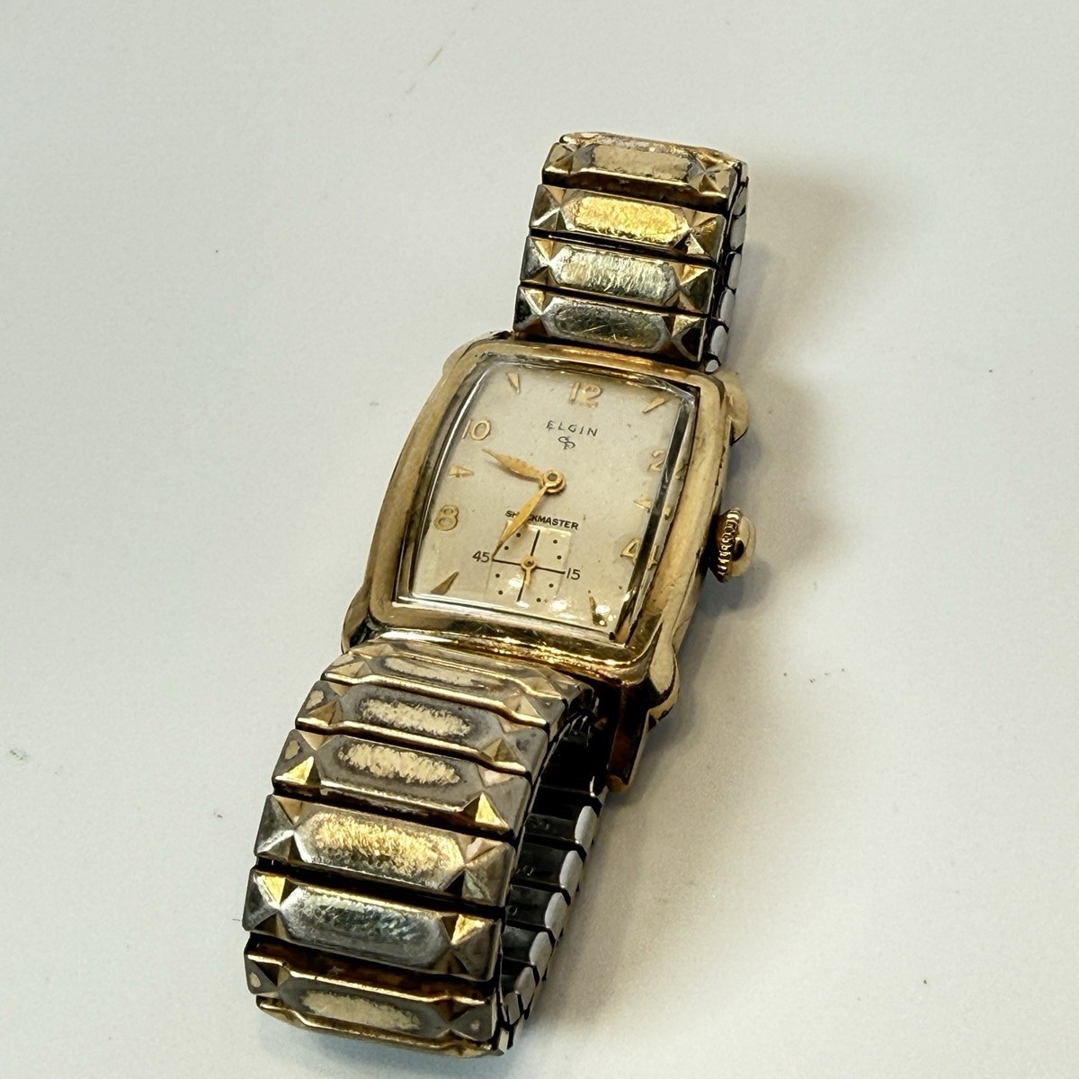 Vintage Elgin 1950's Men's 10K Gold Filled Square Tank SHOCKMASTER