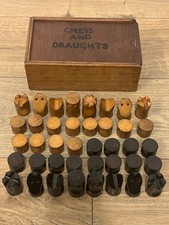 Vintage Stubby Style Chess & Draughts Pieces Set - Complete