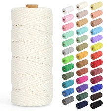 Natural Cotton Macrame Rope 3mm x 109 Yards 4 Strands Twisted Cord Beige Craft