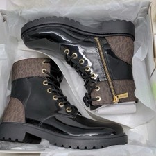 New Michael Kors Womens Alistair black logo Print Boots Size 7
