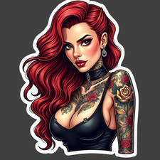 Pinup Girl Sticker Vinyl Decal Red Hair Tattoo Choker Glamour Pin Up Art