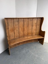 A Superb Original Early Victorian Antique Pine Waxed Barrel 3 Seater Settle