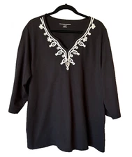 Allison Daley Plus Size 3X Black Knit Top V-Neck 3/4 Sleeve EUC