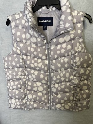 Lands  End Women s Gray Spotted Down Filled Puffer Vest Full Zip Size Medium