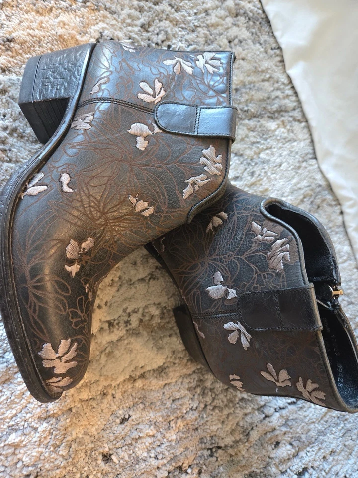 Lyard Floral Bordado Botines Western Boho Vaquera 8.5 Zapatos para Mujer Negros Foto 3 de 4