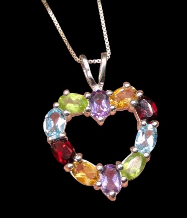 Sterling Silver Multicolor Multi Gemstone Open He… - image 1