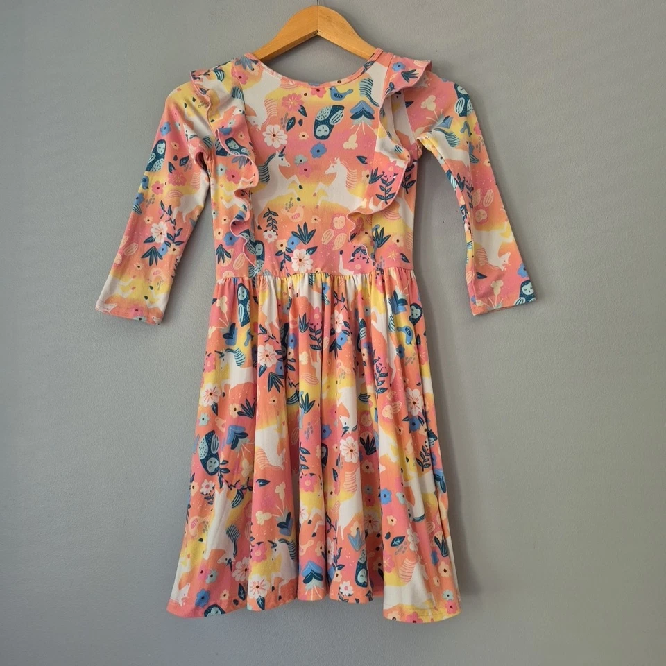 Dot Dot Smile Lot 3 Long Sleeve Ruffle Dresses Butterflies Unicorns Girls 8 -10 - Image 4 of 4