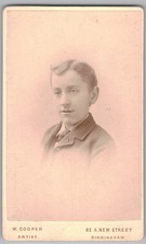 Antique CDV W Cooper Young Boy Suit Portrait Birmingham UK