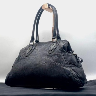 FENDI Vintage Etniko Du Jour Black Pebbled Leather Tote Bag Star Studs Satchel