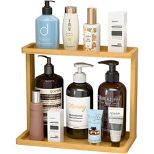 Bamboo Bathroom Organizer Countertop Small Vanity Storage Shelf for Makeup