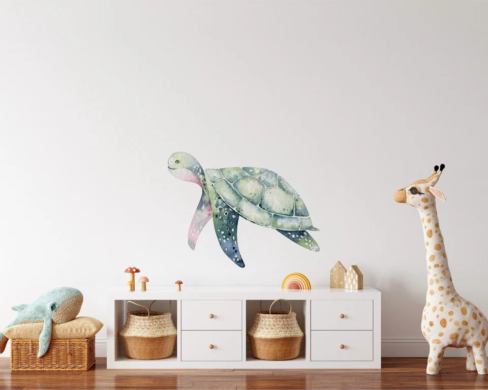 Sea Turtle Ocean Life Wall Decal Watercolor Removable Fabric Wall Sticker Decor - Image 3 of 3
