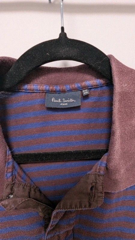 Paul Smith Jeans Men’s Striped Polo Shirt XXL Burgundy Blue Cotton Distressed image 2