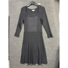 Tory Burch Thea Ribbed Knit Dress Womens Size M Black Long Sleeve Square Neck