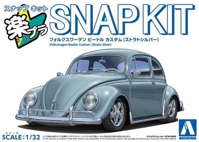 Aoshima 1/32 Scale Model Car Snap Kit 20CU-SS VW Beetle Custom Strato Silver