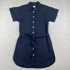 J Crew Linen Belted Shirt Dress Pockets Button Medium Womens Blue Short Sleeve