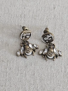 Boucles d'oreilles Gucci abeille cristal perle ancienne finition ton or occasion sympa