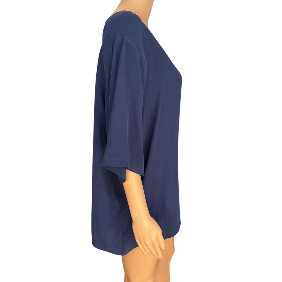 Jennifer Moore vintage 100% silk navy blue blouse shoulder pads size 22W - Image 2 of 4