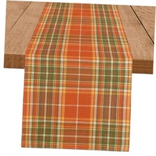 Fall Tablecloth Check Pumpkins Table Runner 13x72 Inch A 13x72 inch