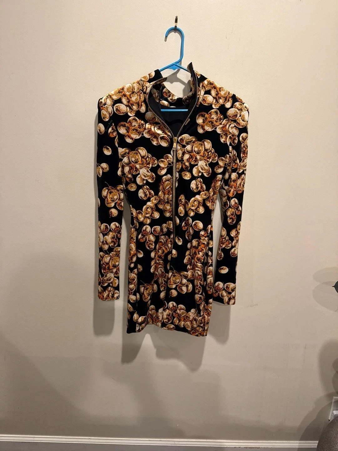 Balmain — Balmain Raisin Print Velvet High Neck Long Sleeve Mini Dress Size FR 38