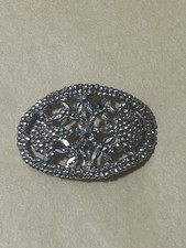 Antique Cut Steel Sash Buckle Made in France Openwork Victorian Style Gray