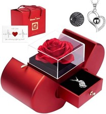 Women Gifts Ideas for Valentines Day, Preserved Forever Rose Gift with Necklace 