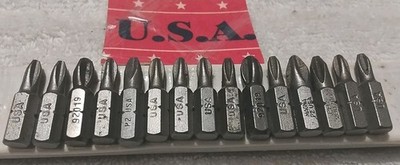 15PC USA-MADE ASSORTED PHILLIPS 1/4''×1'' HEX DRIVER BIT SET USA  