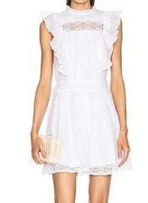 Frame Women’s Lace Pintuck Dress Size Large Ruffle Crochet Lace Peasant Ethereal