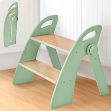 Wooden 2 Step Stool for Toddlers, Foldable 2-Step with Non-Slip Pads and Hand...