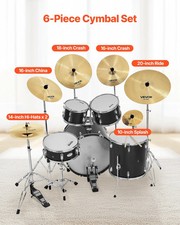 Cymbal Pack, 6 Pieces Cymbals for Drum Set, Alloy Cymbals Drum Set Includes 14-i
