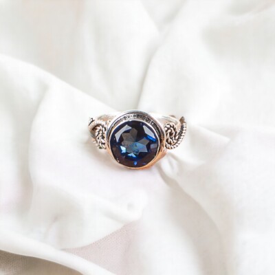 London Blue Topaz Natural Gemstone Ring for Women 925 Sterling Silver ...