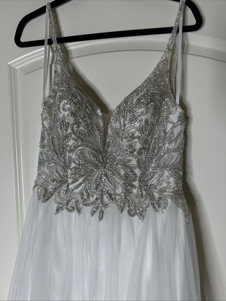 Vestido Justin Alexander Cady, Talla 14 Marfil Plata Desnudo Vestido de Novia Red Inglesa Foto 2 de 4