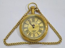 Shiny Brass Victoria London Pocket Watch Vintage Collectible Clock with chain