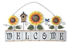 22"L X 11.25"H Metal Garden Sunflower Welcome Hanging Sign Wall Garden D cor