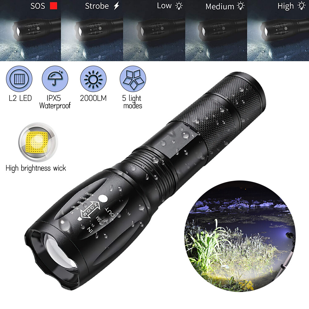 Lampe Torche LED Tactique Militaire KEPEAK - 2000 Lumens Super Lumineuse Zoomable - Puissance Extrême
