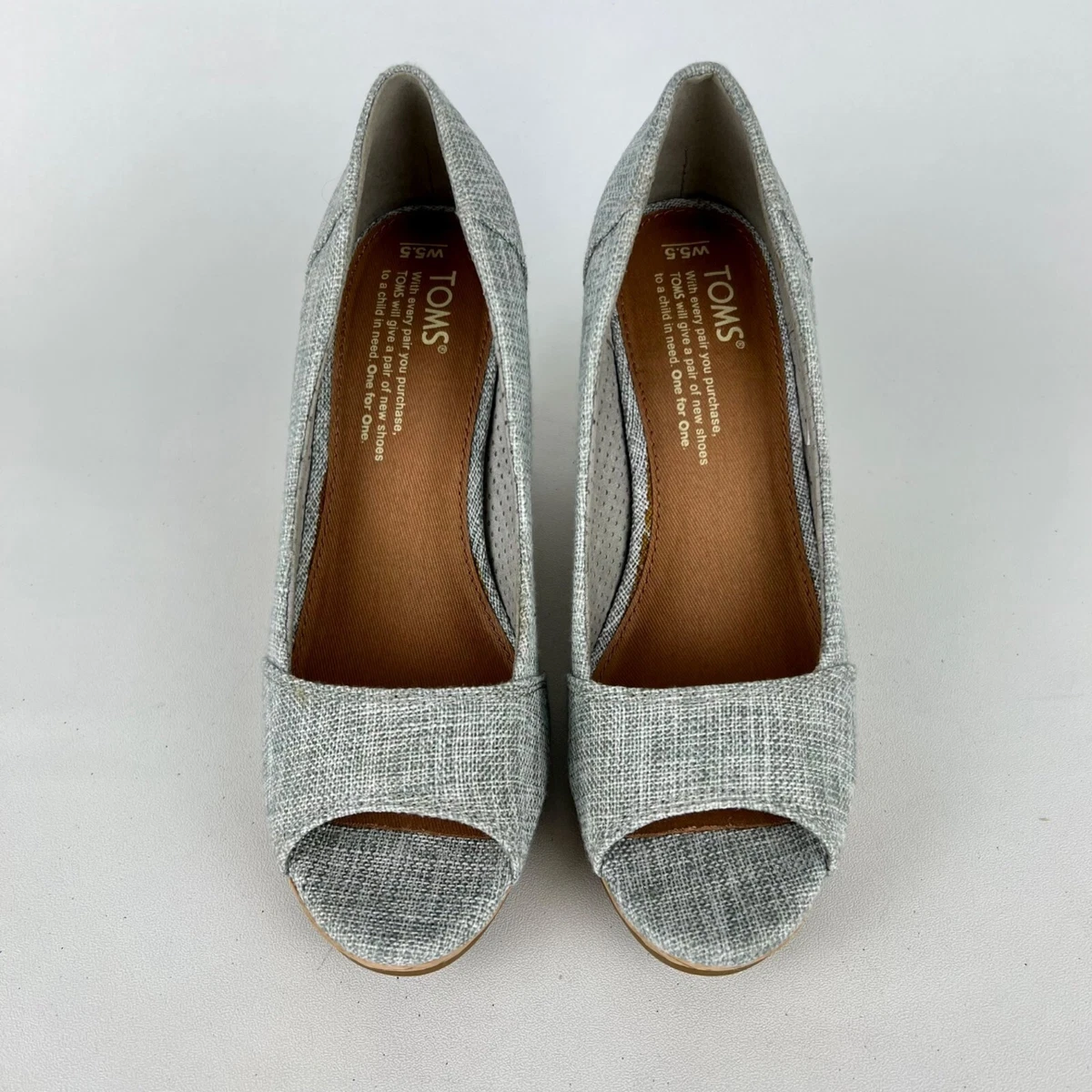 Toms Womens Stella Peep Toe Wedge Pumps Drizzle Gray Metallic