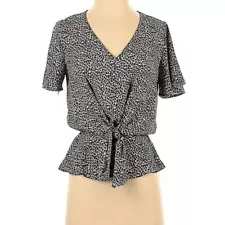 Sienna Sky Women’s Size Small Peplum Blouse Tie Front Animal Print V-Neck Short