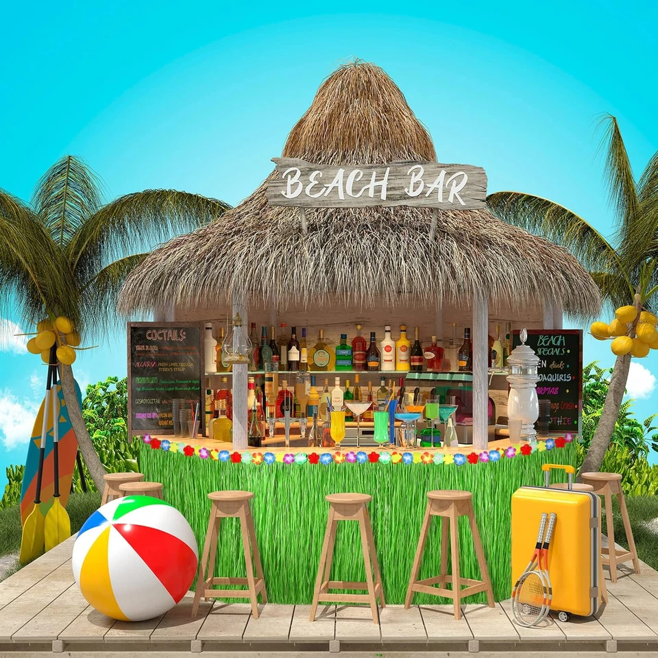 夏威夷 Luau 草桌裙 9 英尺 x 30 英寸拉菲亚桌裙提基酒吧 — 第 3/4 张图片