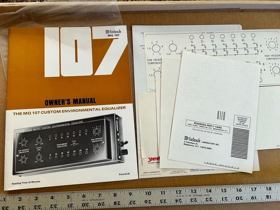 Vintage McIntosh MQ 107 Custom Environmental Equalizer Owner's Manual