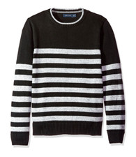  148 Nautica Men's Crewneck Striped Pullover Sweater Cotton Black-White - XL