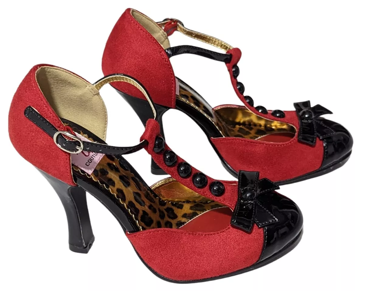 Pleaser Pin Up Couture T Strap Pumps Mini Bow High Heels Women Sz 5 Smitten 10
