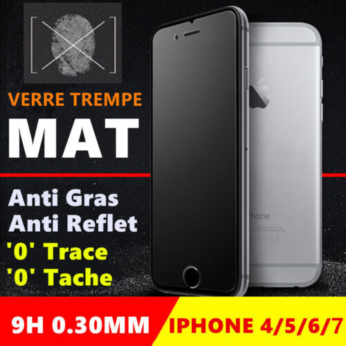 Vitre Film protection écran Verre Trempé MAT iPhone 4/5/6/S/Plus/7/8 Anti-traces
