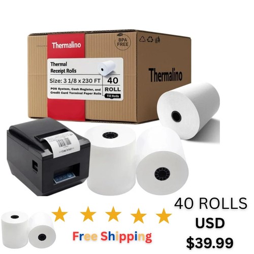 Thermal Paper Rolls 3 1/8" x 230. Fits pos Receipt Printers, 40 rolls 80 Mm