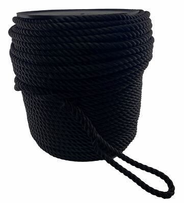 12 mm schwarz 3. Nylonseil x 95 m Ankerseil auf einer Rolle mit 12 Zoll weicher Öse