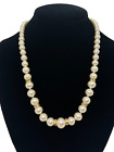 Graduated Gold Plated Necklace Cubic Zirconia and Faux Pearl